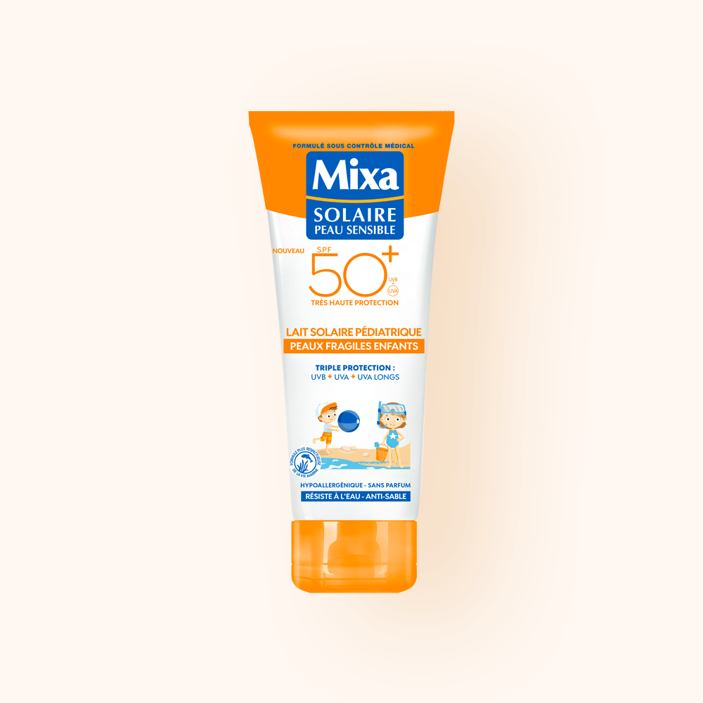 visuel mixa front lait solaire pédiatrique peaux fragiles enfants spf50+